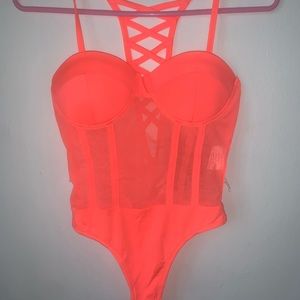 Neon high cut bodysuit top.